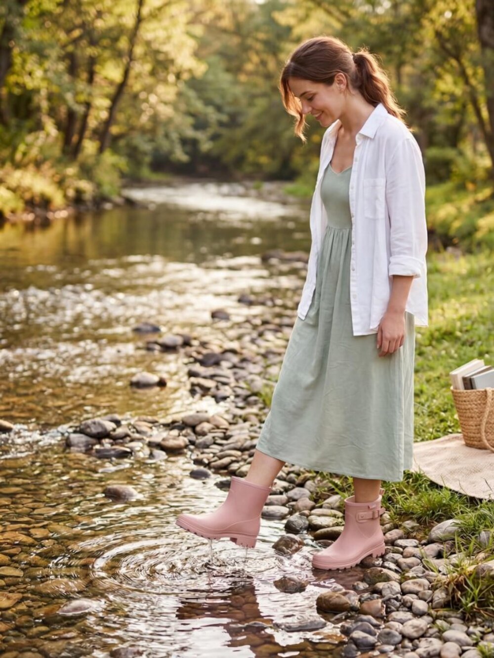Women's Waterproof Short Rain Boots Ankle Rubber Garden Shoes - Picture 3 of 8
